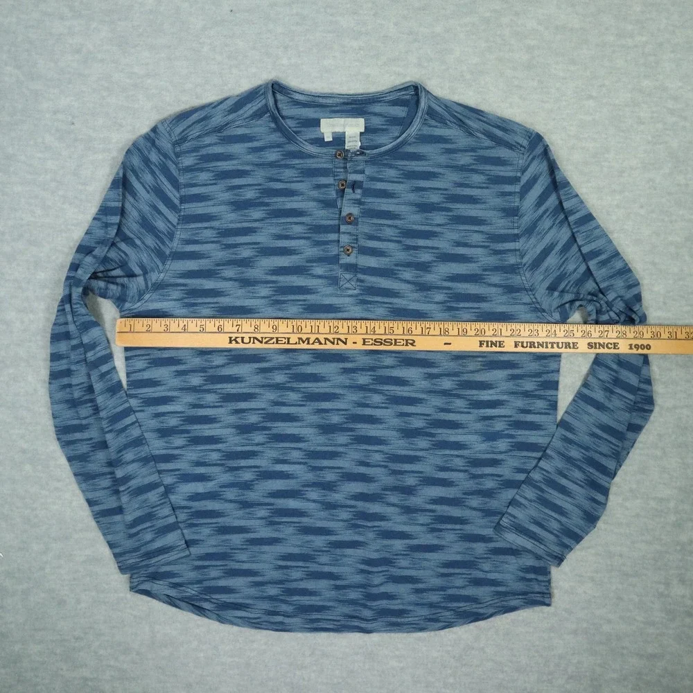 Territory Ahead Men's Blue Ikat Cotton Henley Long‎ Sleeve Shirt XL